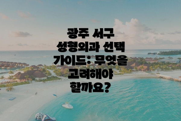 광주 서구 성형외과 선택 가이드: 무엇을 고려해야 할까요?