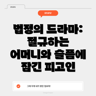 법정의 드라마:  절규하는 어머니와 슬픔에 잠긴 피고인