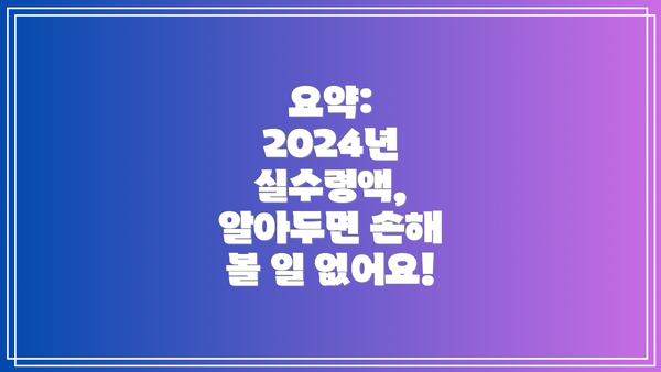 요약: 2024년 실수령액, 알아두면 손해 볼 일 없어요!