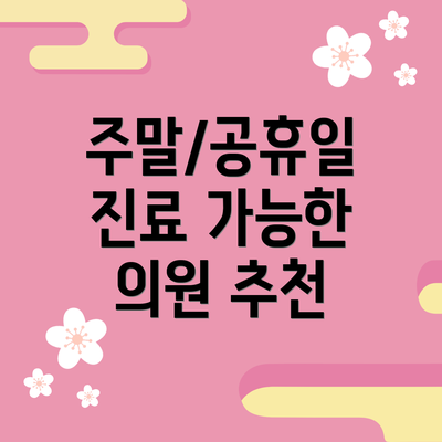 주말/공휴일 진료 가능한 의원 추천