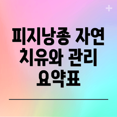 피지낭종 자연 치유와 관리 요약표