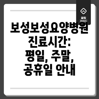 보성보성요양병원 진료시간: 평일, 주말, 공휴일 안내