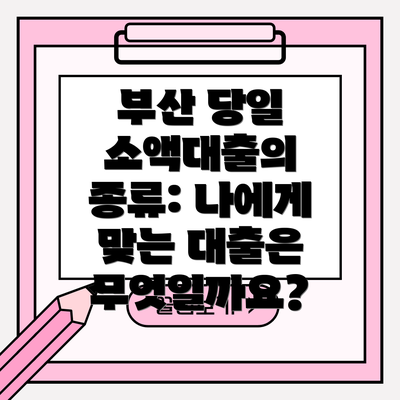 부산 당일 소액대출의 종류: 나에게 맞는 대출은 무엇일까요?