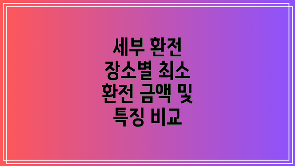 세부 환전 장소별 최소 환전 금액 및 특징 비교