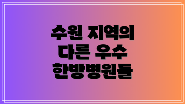 수원 지역의 다른 우수 한방병원들