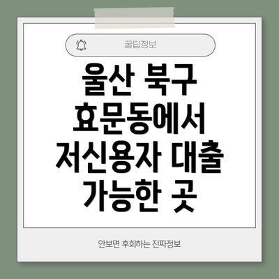 울산 북구 효문동에서 저신용자 대출 가능한 곳