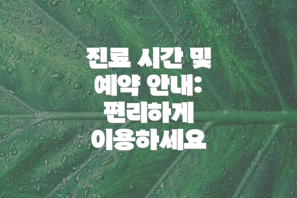 진료 시간 및 예약 안내: 편리하게 이용하세요