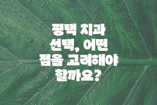 평택 치과 선택, 어떤 점을 고려해야 할까요?