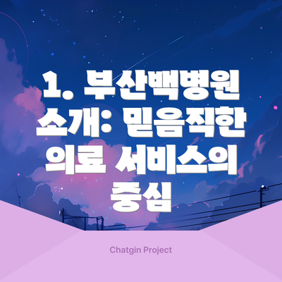 1. 부산백병원 소개: 믿음직한 의료 서비스의 중심