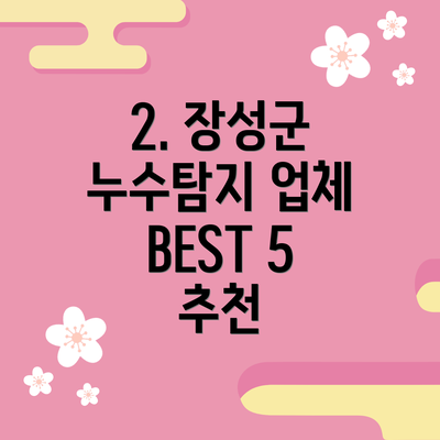 2. 장성군 누수탐지 업체 BEST 5 추천