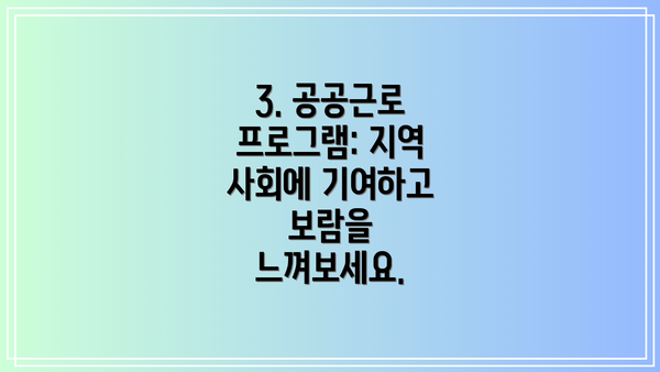 3. 공공근로 프로그램: 지역 사회에 기여하고 보람을 느껴보세요.