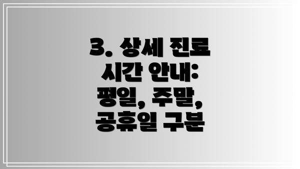 3. 상세 진료 시간 안내: 평일, 주말, 공휴일 구분