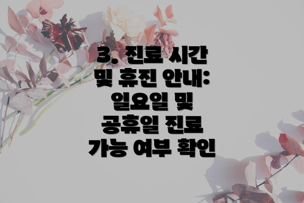 3. 진료 시간 및 휴진 안내:  일요일 및 공휴일 진료 가능 여부 확인